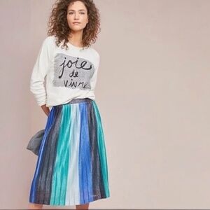 EUC. Maeve {Anthro} Metallic Blue Accordion Pleated Sunburst Midi Skirt | Large
